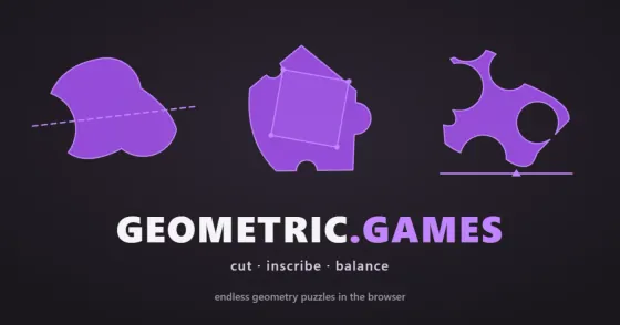 Geometric Games — abstract purple shapes for cut, inscribe, and balance puzzles