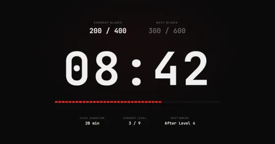 Poker Timer — tournament countdown with current and next blind levels